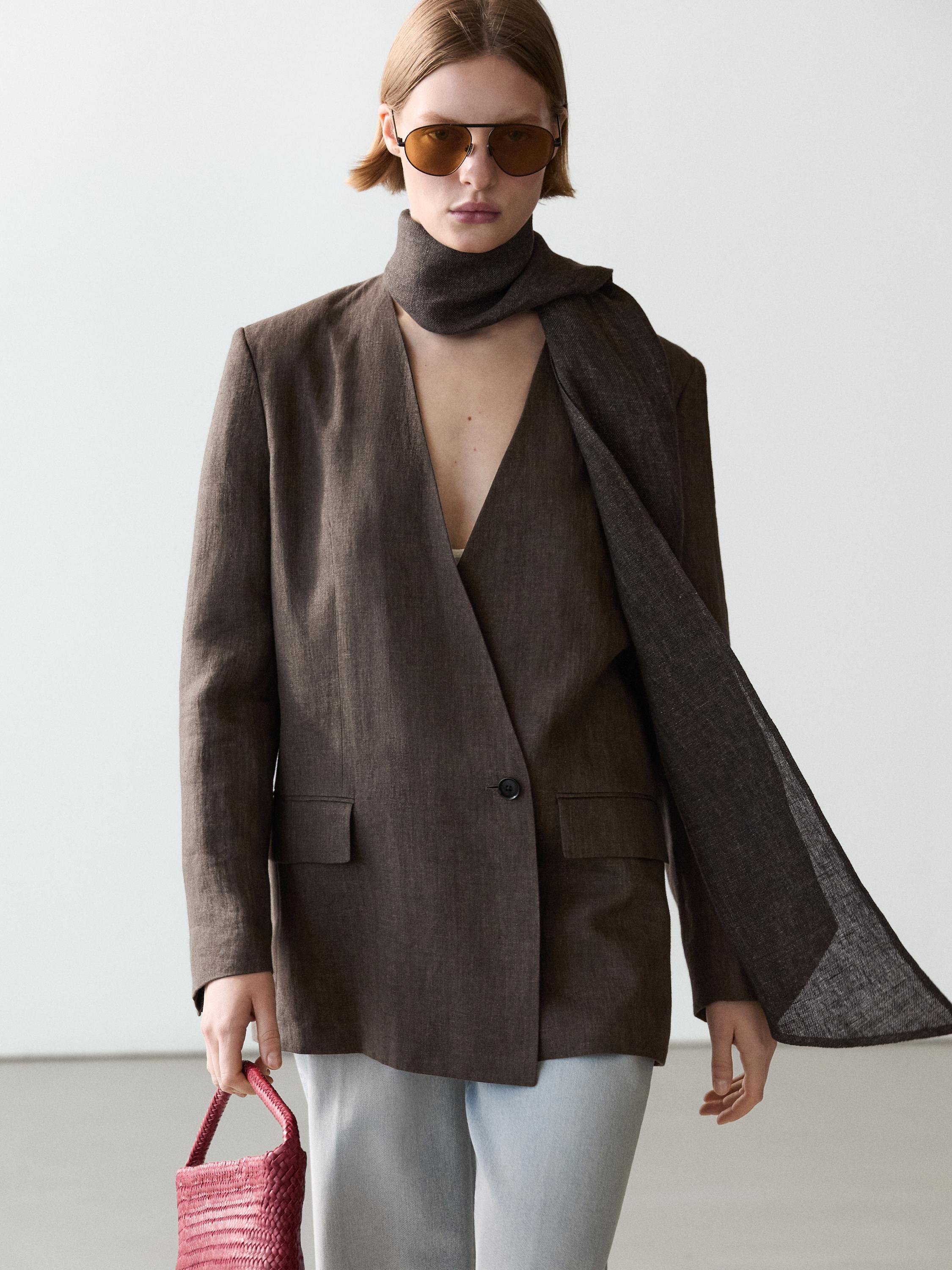 100% linen melange scarf blazer